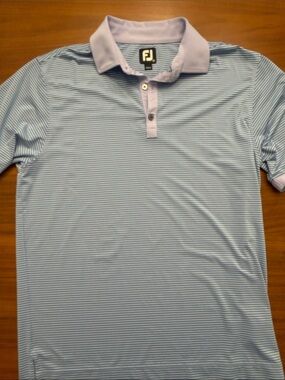 FootJoy Light Blue Micro-Striped Polo with Lavender Collar